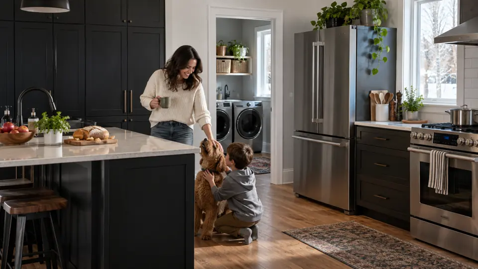 Kitchen and laundry appliances in a home