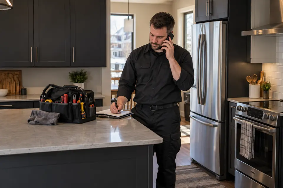 Appliance technician taking a service call